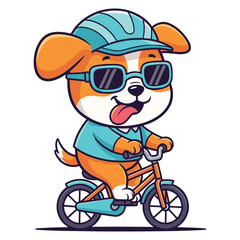 Fototapeta premium Cartoon Dog Riding Bicycle Vector Illustration For Children's Book Design and Mascot Creative