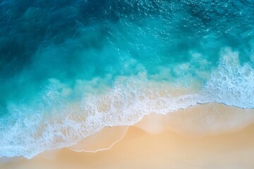 Turquoise Ocean Water Waves Washing Up on Sandy Beach From Above