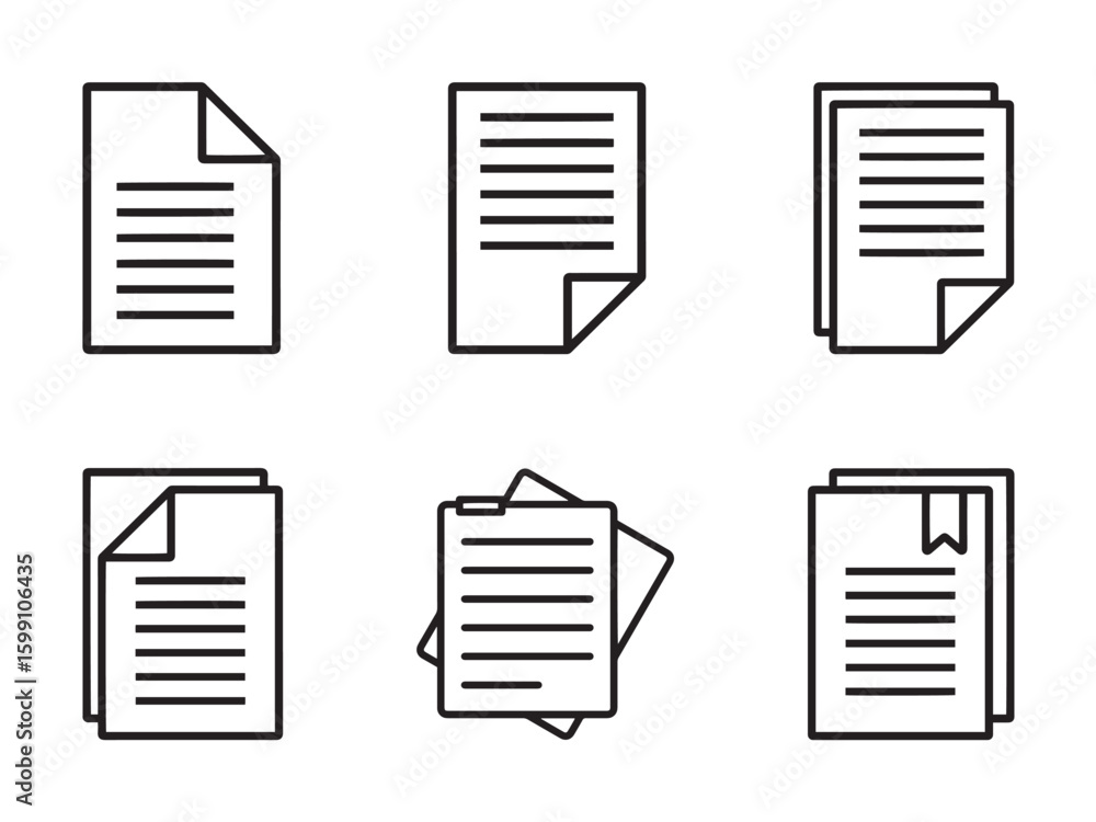 Aufkleber document icon set. paper symbol with single and multiple page. symbol collection. document line icon