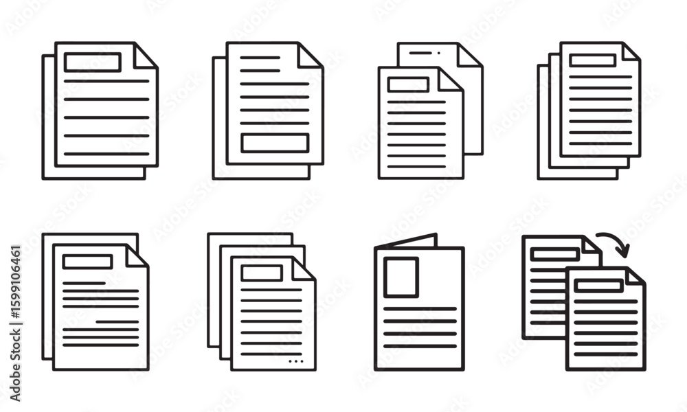Aufkleber document icon set. paper symbol with single and multiple page. symbol collection. document line icon