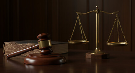 Legal Scene with Judge’s Gavel and Scale, Symbolizing Justice
