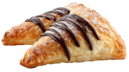 Chocolate Puff Pastry Turnovers with Icing and Powdered Sugar