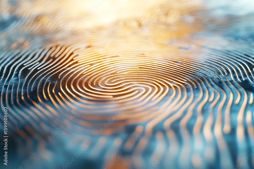Poster golden fingerprint pattern background representing digital identity and biometric security