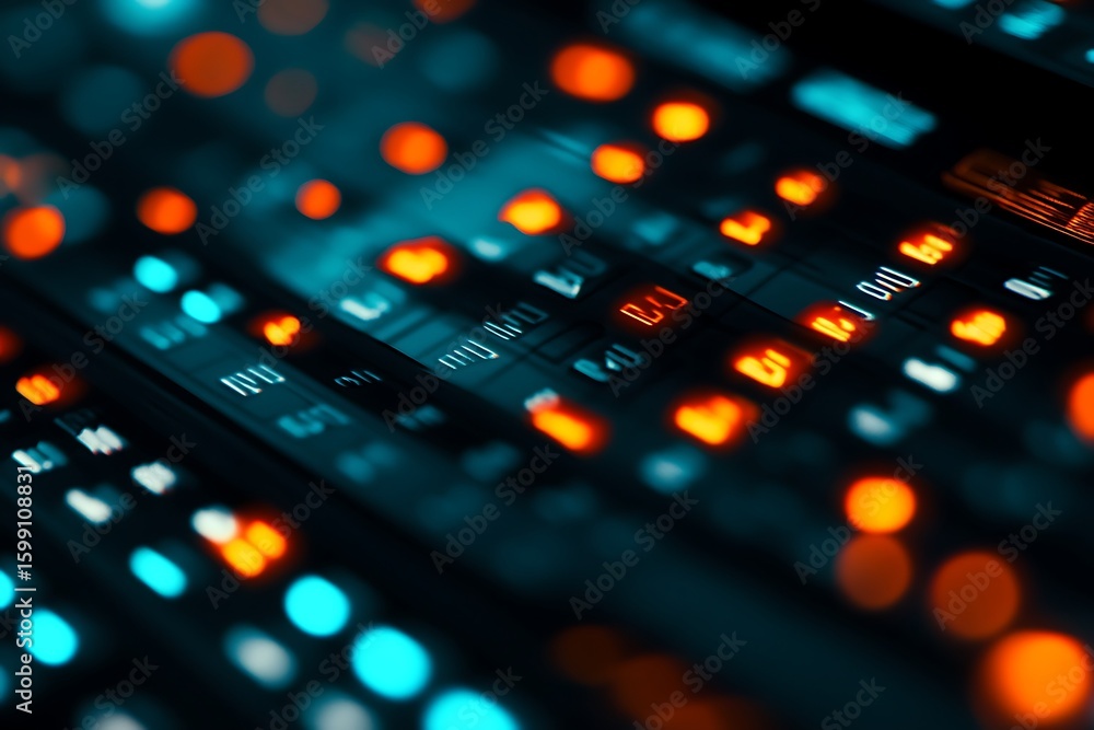 Aufkleber futuristic technology interface display with glowing lights and data visualization system