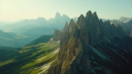 Exploring Majestic Mountain Peaks and Lush Green Valley Under Clear Sky