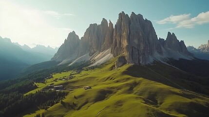 Majestic Mountain Peaks and Green Valley Landscape on a Sunny Day
