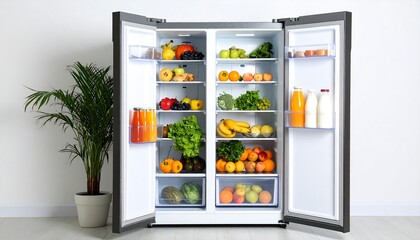 Fully stocked refrigerator with fresh produce