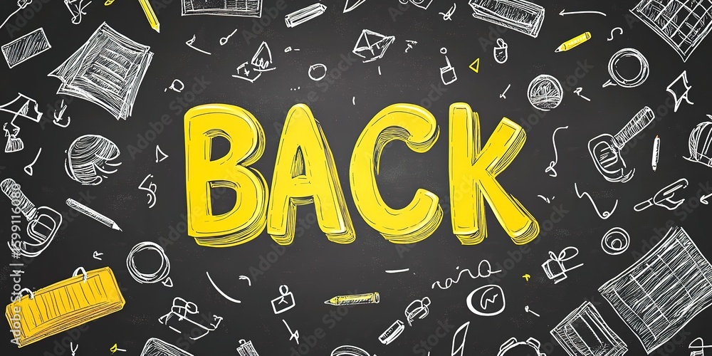 Fototapete back to school text effect vector file with easily recognizable letters and icons, in a yellow color
