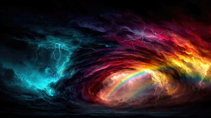 A swirling vortex of vibrant clouds and lightning.