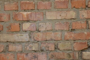 Texture of old red brick wall as background, closeup