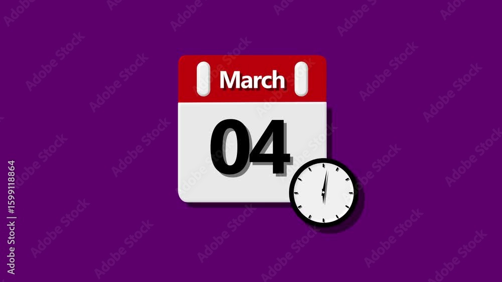 Poster 04 march month calendar. calendar simple icon animation date change time month. calendar - march 04 