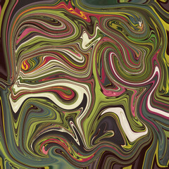 Earthy swirl of olive green, cream, and magenta tones creating a fluid, psychedelic abstract pattern with organic movement and bold color contrasts.