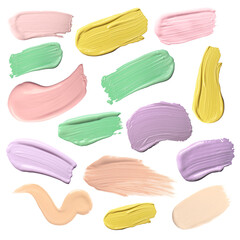 Palette of correctors on white background, set. Different colors of cosmetic product