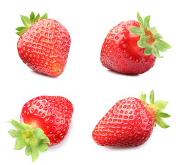 Fresh juicy strawberries isolated on white, set