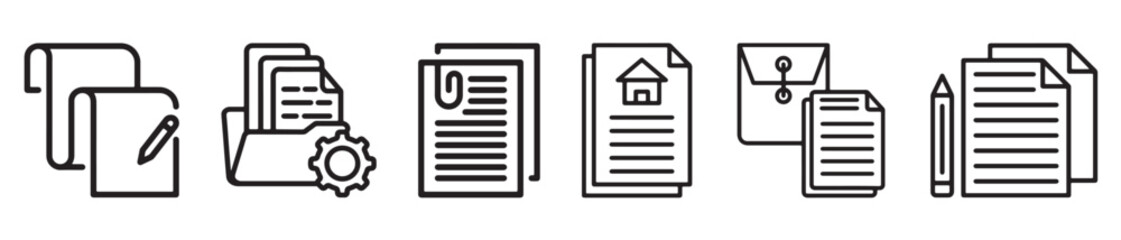 document icon set. paper symbol containing edit, folder, legal document sign. document line icon. paper document icons. file symbol. vector illustration