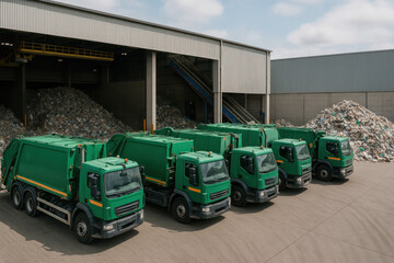 Recycling Center with Garbage Trucks, Photo