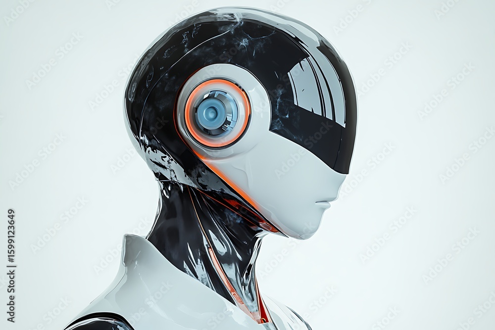 Poster futuristic humanoid robot with advanced ai and sleek design for technology concepts and innovation