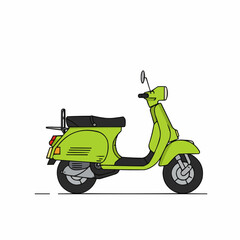Green scooter illustration in minimalist style on white background  