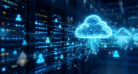 Digital Cloud Computing Network with Server Racks and User Connections