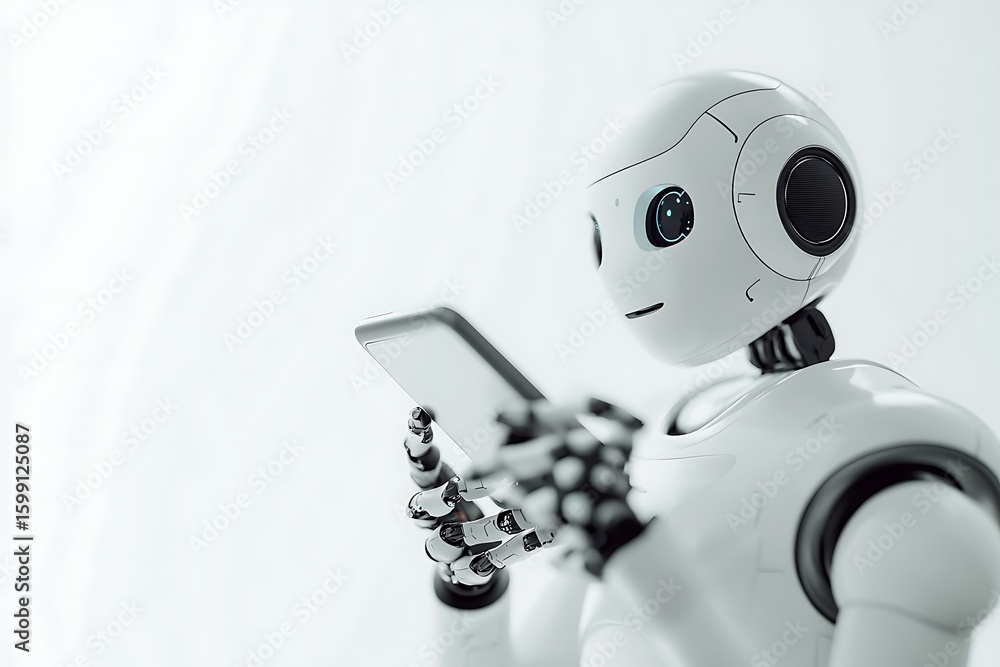 Poster robot using phone, artificial intelligence concept. innovative technology and automation design