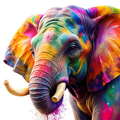 Obraz premium Holi Indian Festival, Vibrant Rainbow Elephant Colorful Wildlife Photography