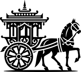 Fototapeta premium silhouette sketch vector illustration design icon logo symbol horse carriage ethnic classic vintage traditional