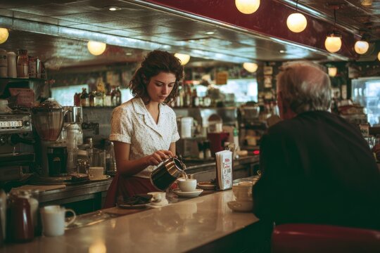 Waitress pouring coffee at a restaurant