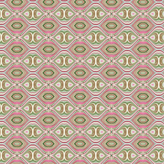 Vibrant layered diamond pattern, seamless, retro, geometric, abstract design with earthy greens and pinks—great for fabric, wallpaper, or wrapping paper.
