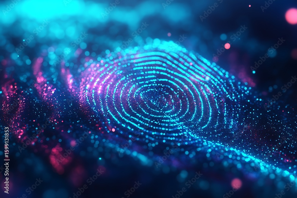 Aufkleber digital fingerprint scan with glowing particles for biometric security and data encryption