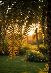 Golden Hour Palm Tree Leaves at Sunset