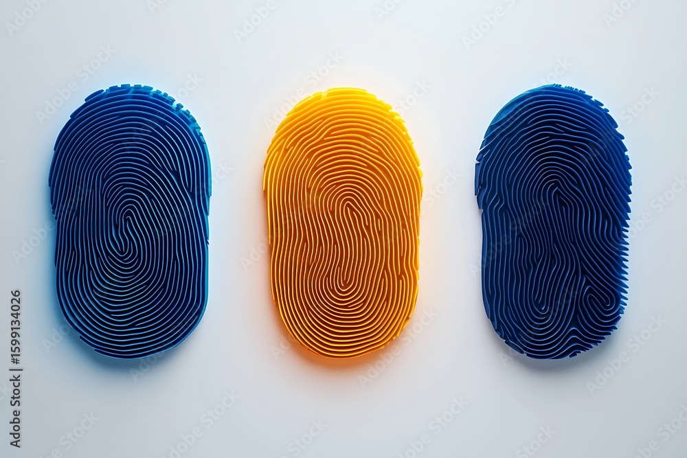 Poster biometric authentication concept with fingerprints in blue and yellow for security and identity