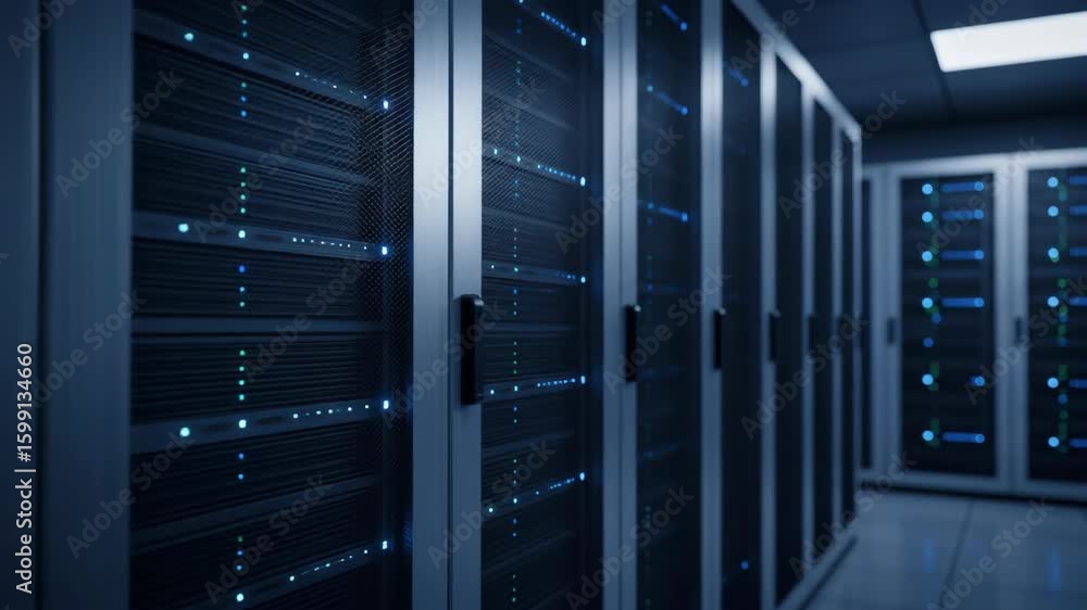 Aufkleber server room with data center and network servers for information technology.