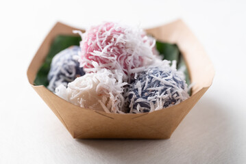 Thai coconut ball (Khanom Tom), Traditional Thai dessert made from boiled glutinous rice flour...