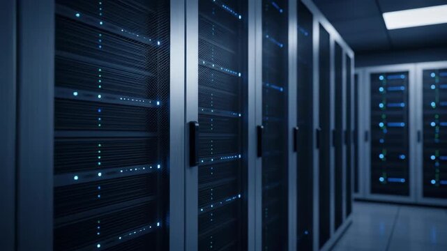 Server room with data center and network servers for information technology. - Powered by Adobe