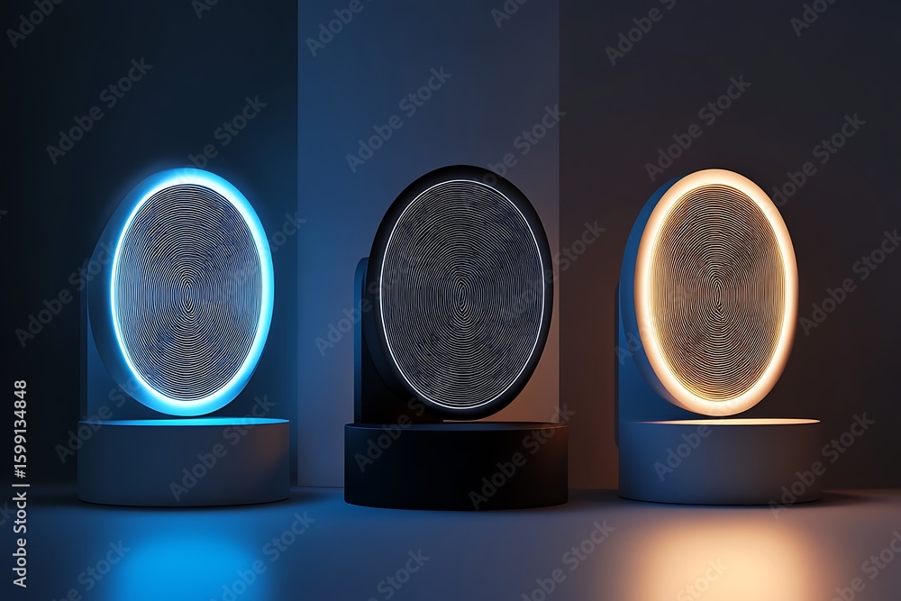 Aufkleber modern illuminated fingerprint scanner display with futuristic design and abstract circular pattern