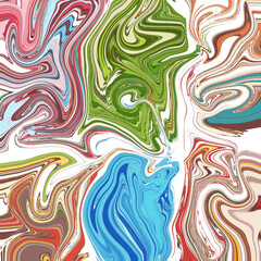 Colorful marbled swirl of abstract liquid textures in green, red, and blue. Energetic and organic visual ideal for art projects, backgrounds, or digital design themes.