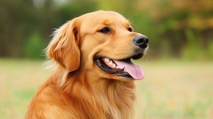 Golden Retriever, park portrait, autumn leaves, happy dog, pet advertising