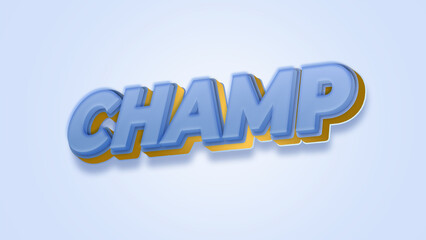 Blue Yellow Gold Champ Bold 3D Text with Metallic Shine