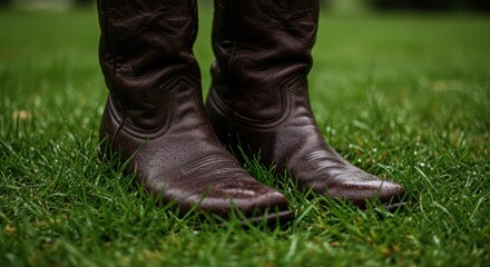 Brown boots on grass