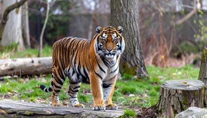 Tiger in a forest enclosure