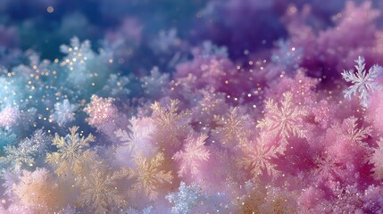 Shimmering pastel snowflakes forming a wintery texture. 