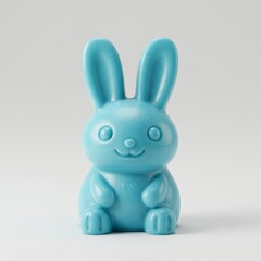 Cute Blue Rabbit Figurine on White Background