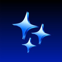 3d sparkle or sparkling icons in shiny metal style, isolated on background. Blink or wish icon in 3d vector. Vector illustration