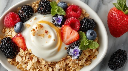 Yogurt parfait with granola and berries