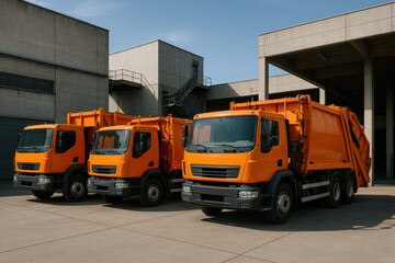 Garbage Trucks in Industrial Area - Photo