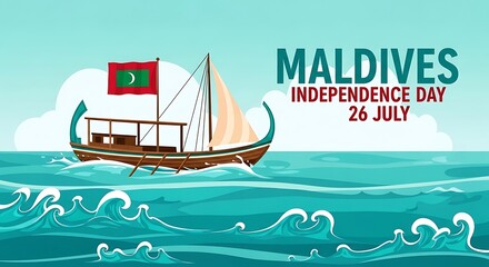 Maldives Independence Day Celebration: Traditional Boat Sailing on Turquoise Sea