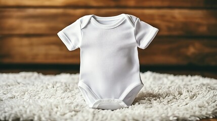 Blank white bodysuit resting on a textured surface.