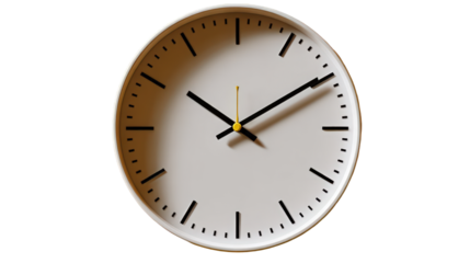 A close-up view of a simple, modern wall clock, showing the time.
