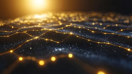 Golden lines connecting points on a dark surface.