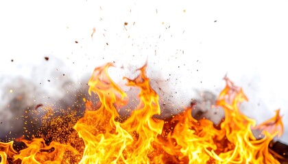 Fiery flames erupting, smoke billowing